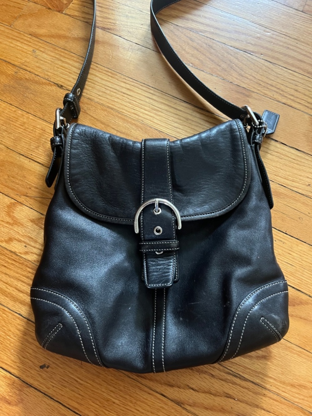 Coach Vintage Soho Buckle Flap Crossbody Bag Black Leather